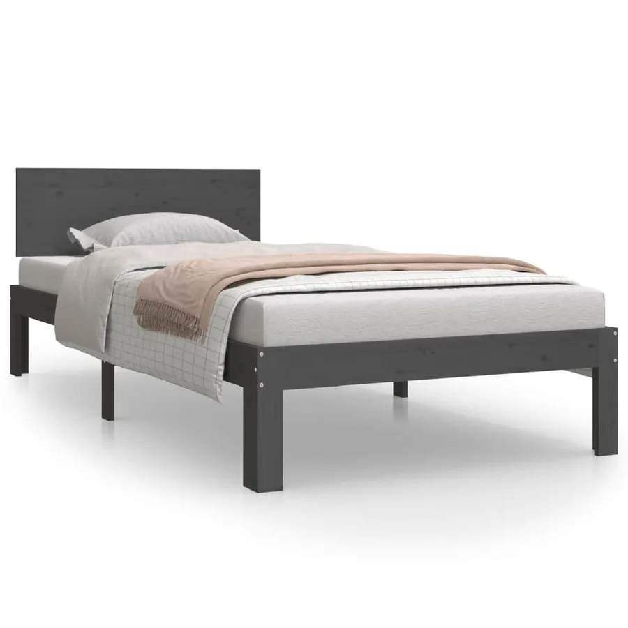Cadre de lit sans matelas gris bois de pin massif 90x200 cm - 2