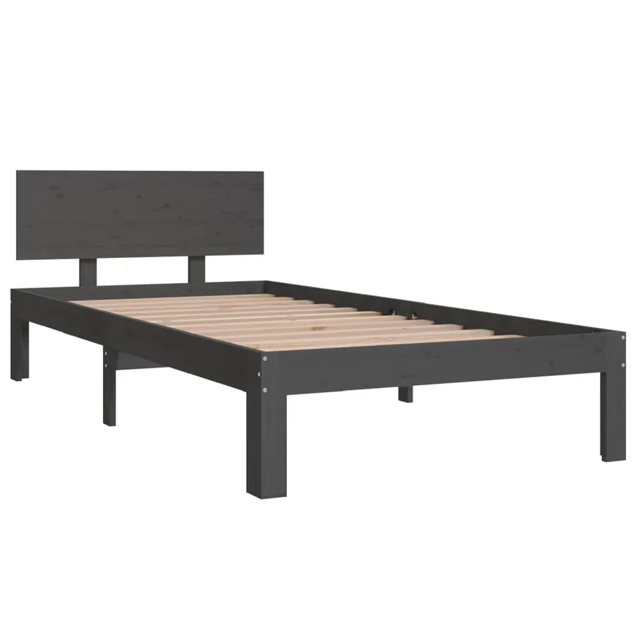 Cadre de lit sans matelas gris bois de pin massif 90x200 cm - 3
