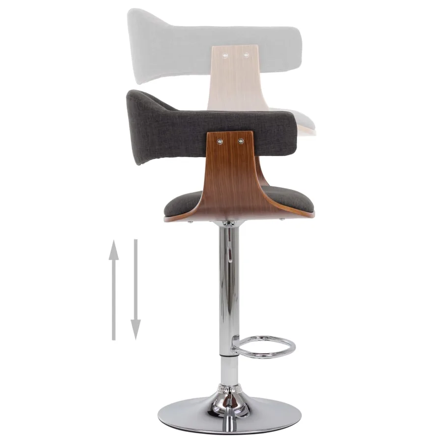 Tabourets de bar lot de 2 gris bois courbé et tissu - 8