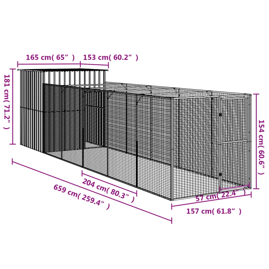 Niche pour chien avec cour anthracite 165x659x181 cm - 8