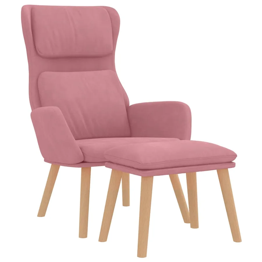 Chaise de relaxation avec tabouret Rose Velours - 2