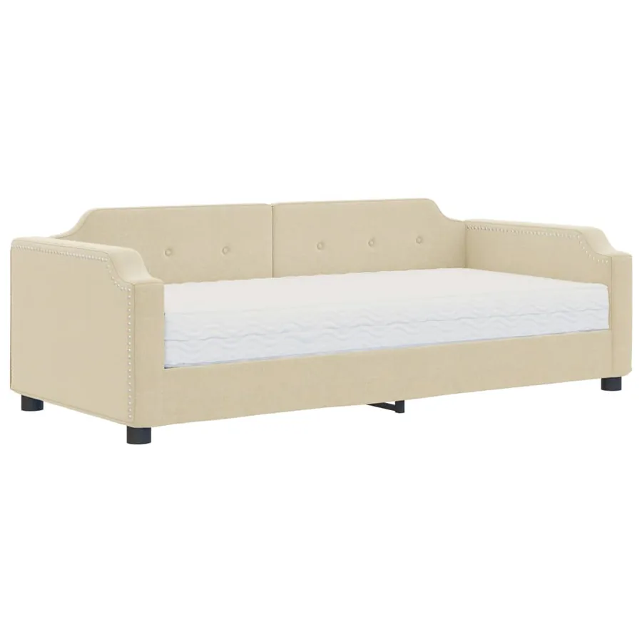 Lit de jour avec matelas crème 90x200 cm tissu - 2