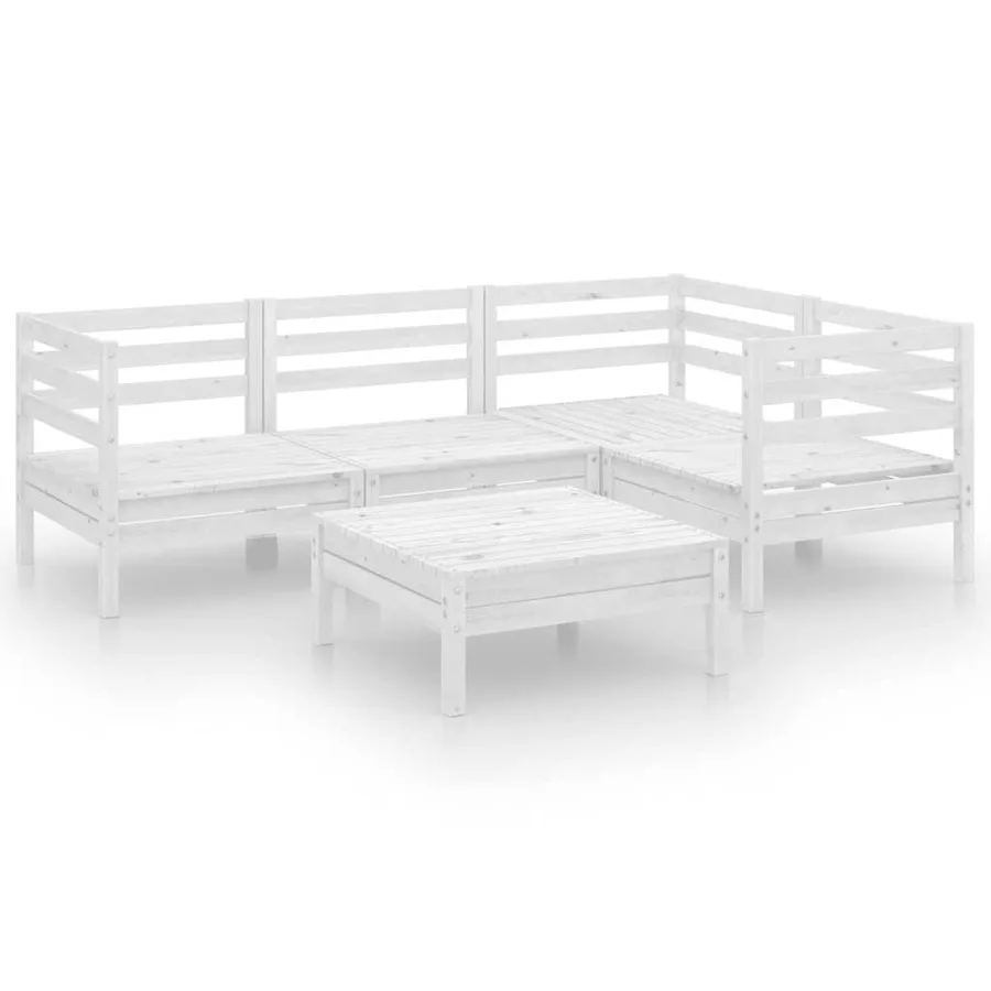 Salon de jardin 5 pcs Bois de pin massif Blanc - 2
