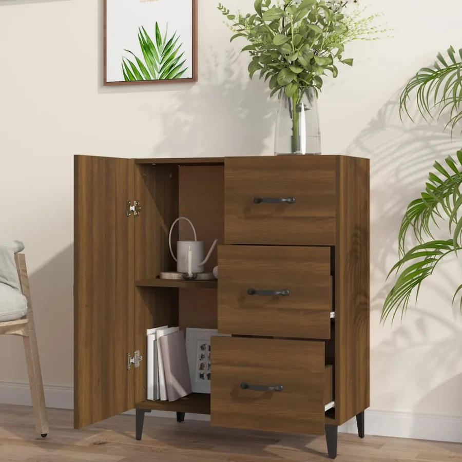 Buffet chêne marron 69,5x34x90 cm bois d'ingénierie - 3