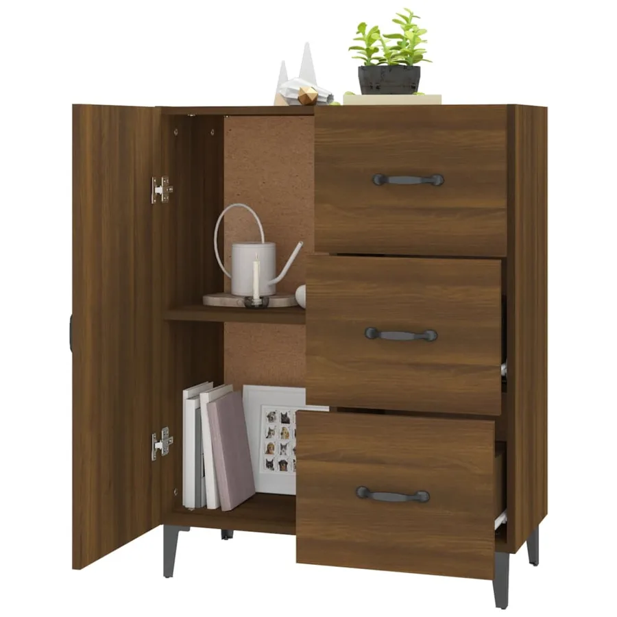 Buffet chêne marron 69,5x34x90 cm bois d'ingénierie - 4