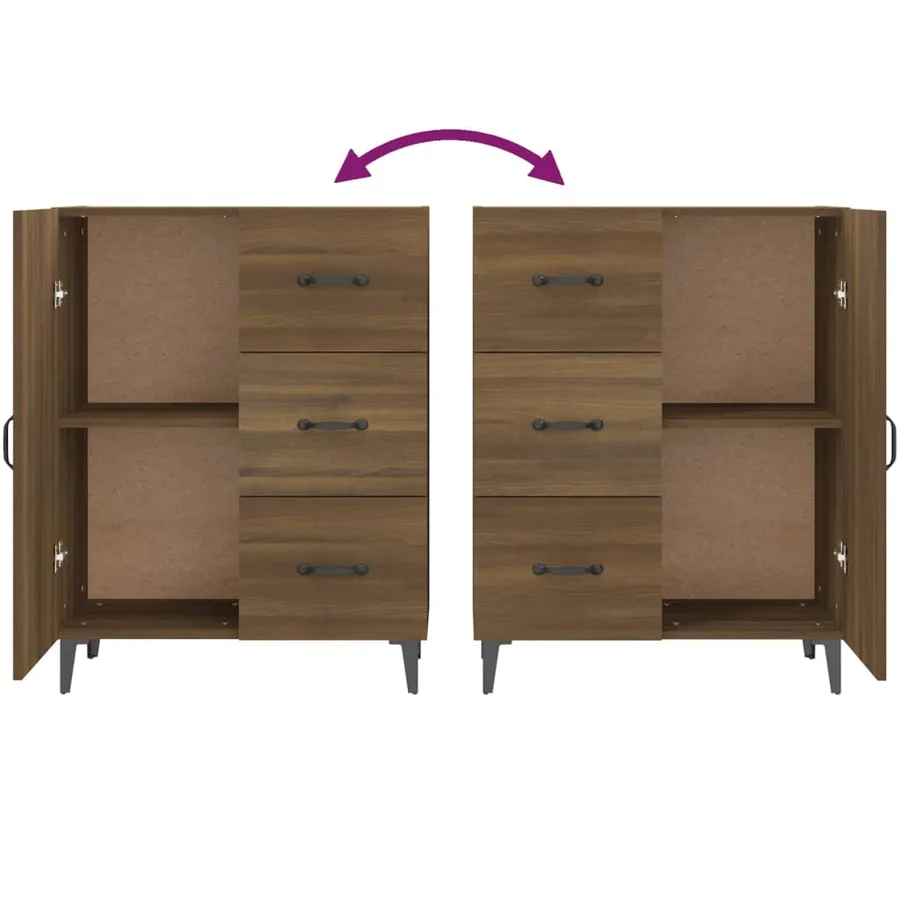 Buffet chêne marron 69,5x34x90 cm bois d'ingénierie - 8