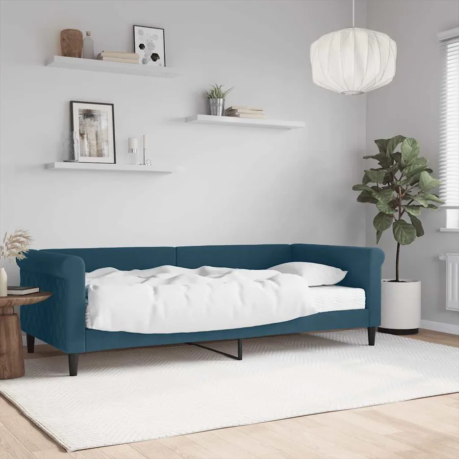 Lit de jour avec matelas bleu 90x200 cm velours