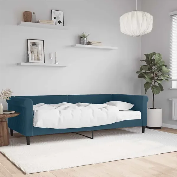 Lit de jour avec matelas bleu 90x200 cm velours