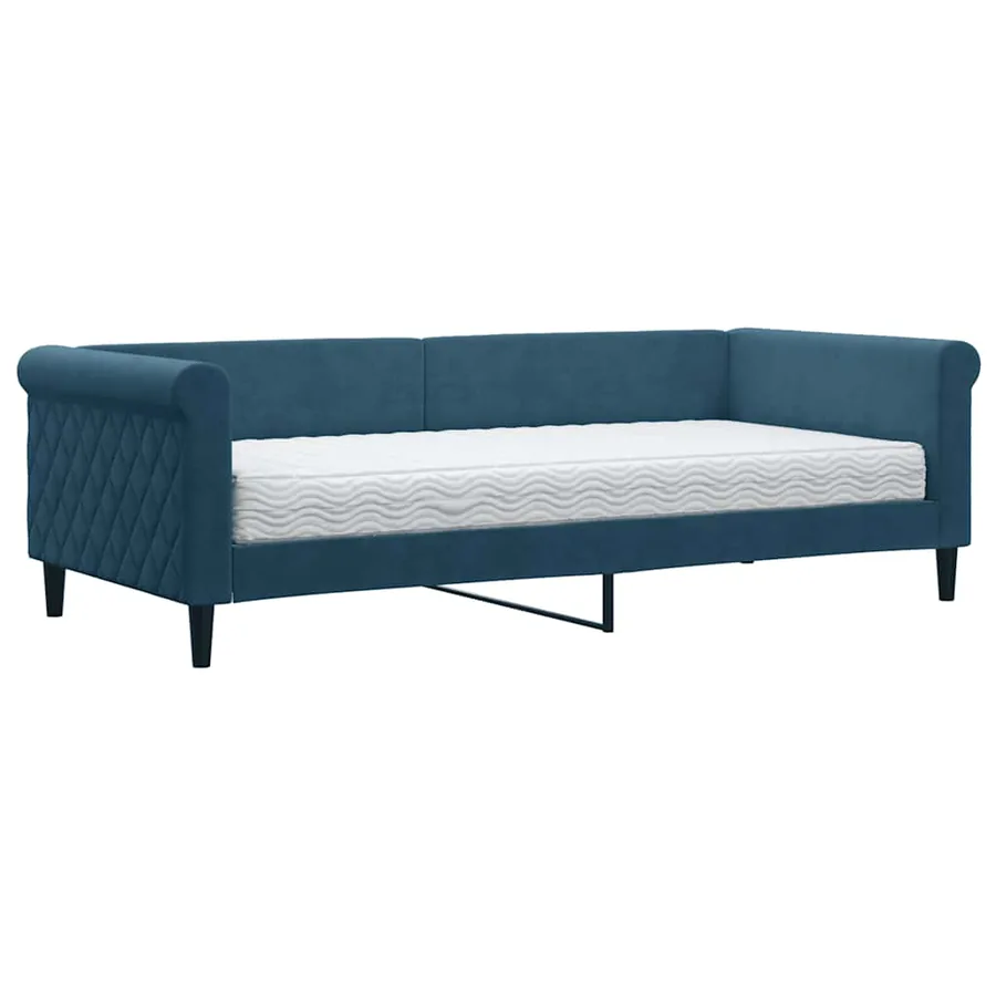 Lit de jour avec matelas bleu 90x200 cm velours - 2