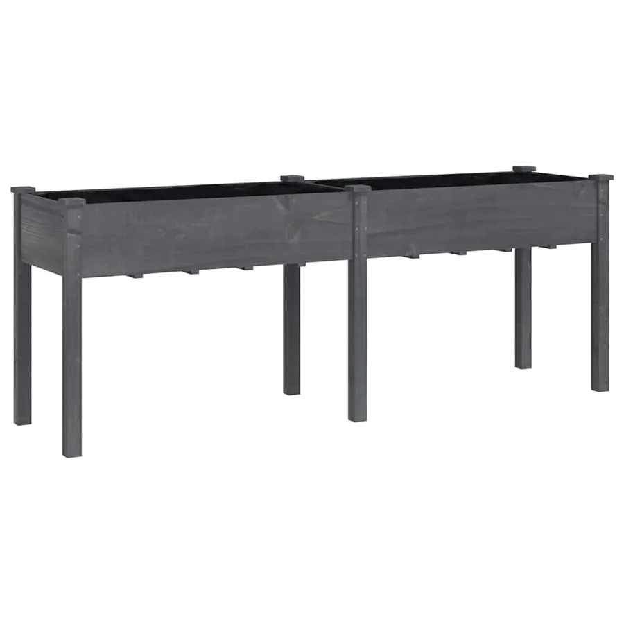 Jardinière avec doublure gris 203x53x76 cm bois massif de sapin - 2