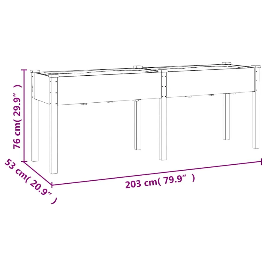 Jardinière avec doublure gris 203x53x76 cm bois massif de sapin - 8