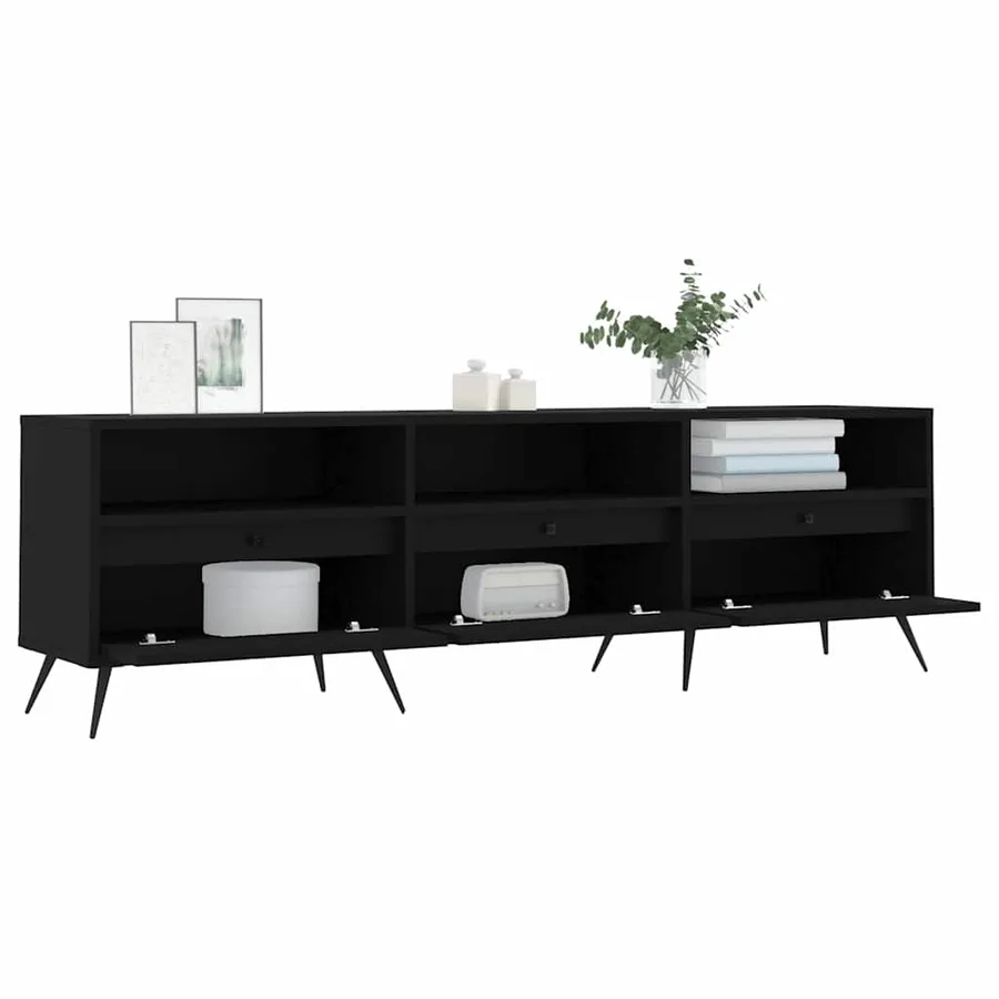 Meuble TV noir 150x30x44,5 cm bois d'ingénierie - 4