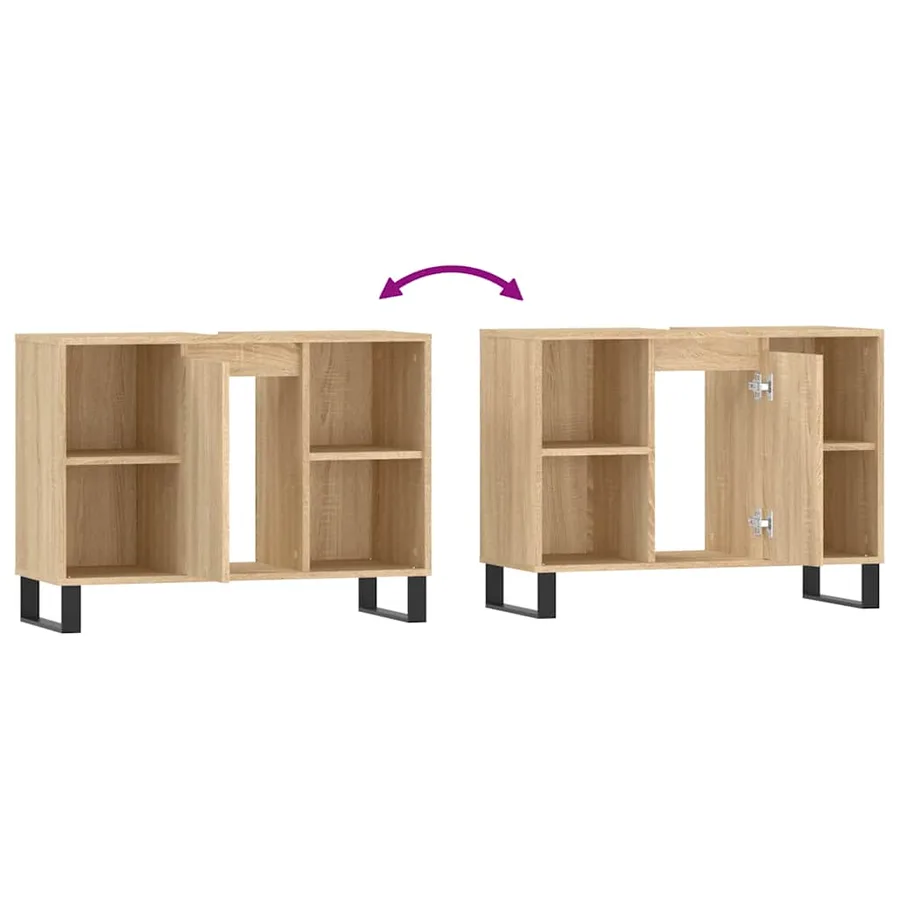 Armoire salle de bain chêne sonoma 80x33x60cm bois d'ingénierie - 10