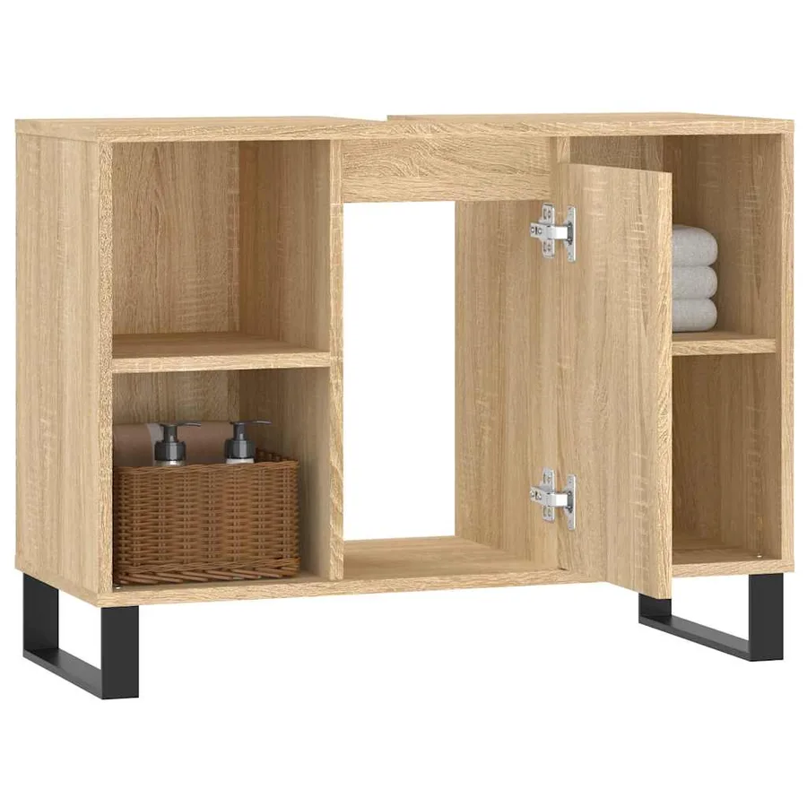 Armoire salle de bain chêne sonoma 80x33x60cm bois d'ingénierie - 4