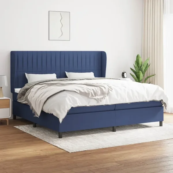 Sommier à lattes de lit avec matelas Bleu 200x200 cm Tissu