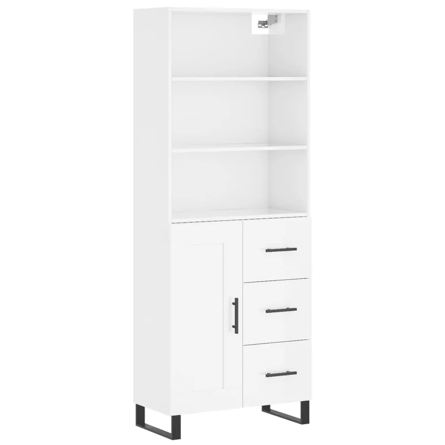 Buffet haut Blanc brillant 69,5x34x180 cm Bois d'ingénierie - 2