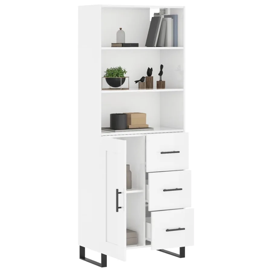Buffet haut Blanc brillant 69,5x34x180 cm Bois d'ingénierie - 3