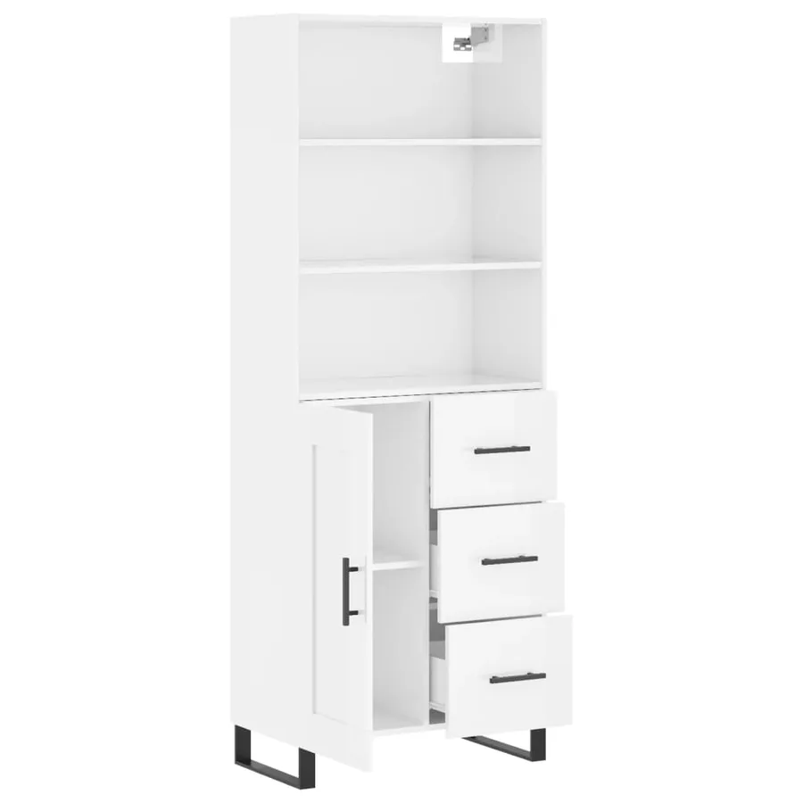 Buffet haut Blanc brillant 69,5x34x180 cm Bois d'ingénierie - 4