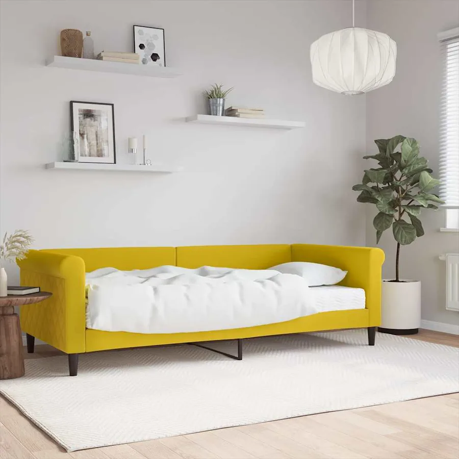Lit de jour avec matelas jaune 90x200 cm velours