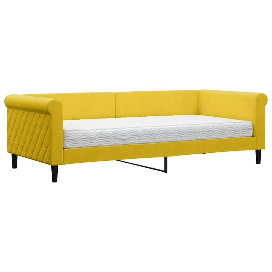 Lit de jour avec matelas jaune 90x200 cm velours - 2
