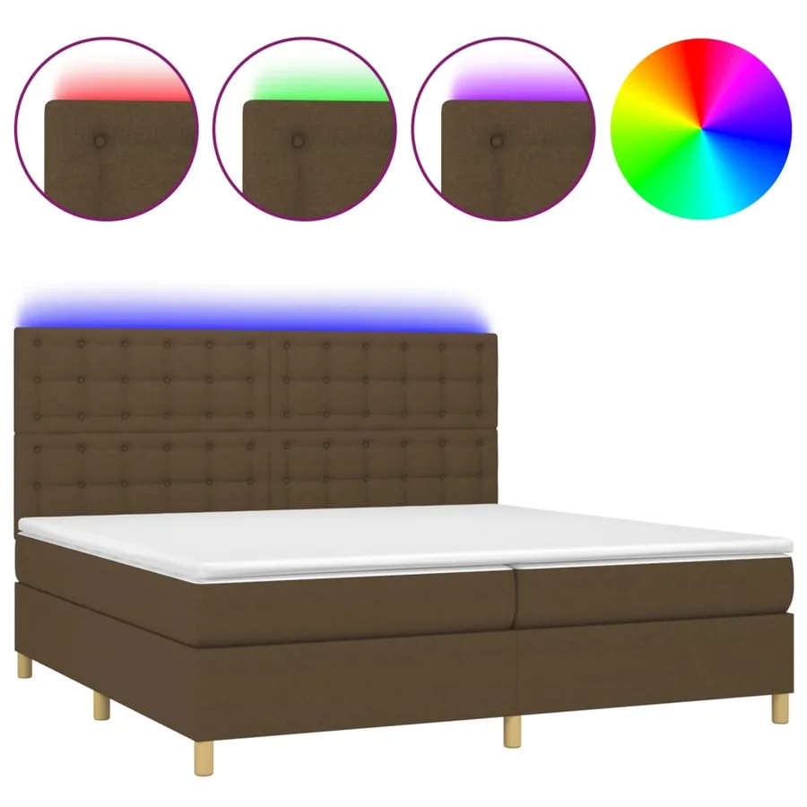 Sommier à lattes de lit matelas et LED Marron foncé 200x200 cm - 2