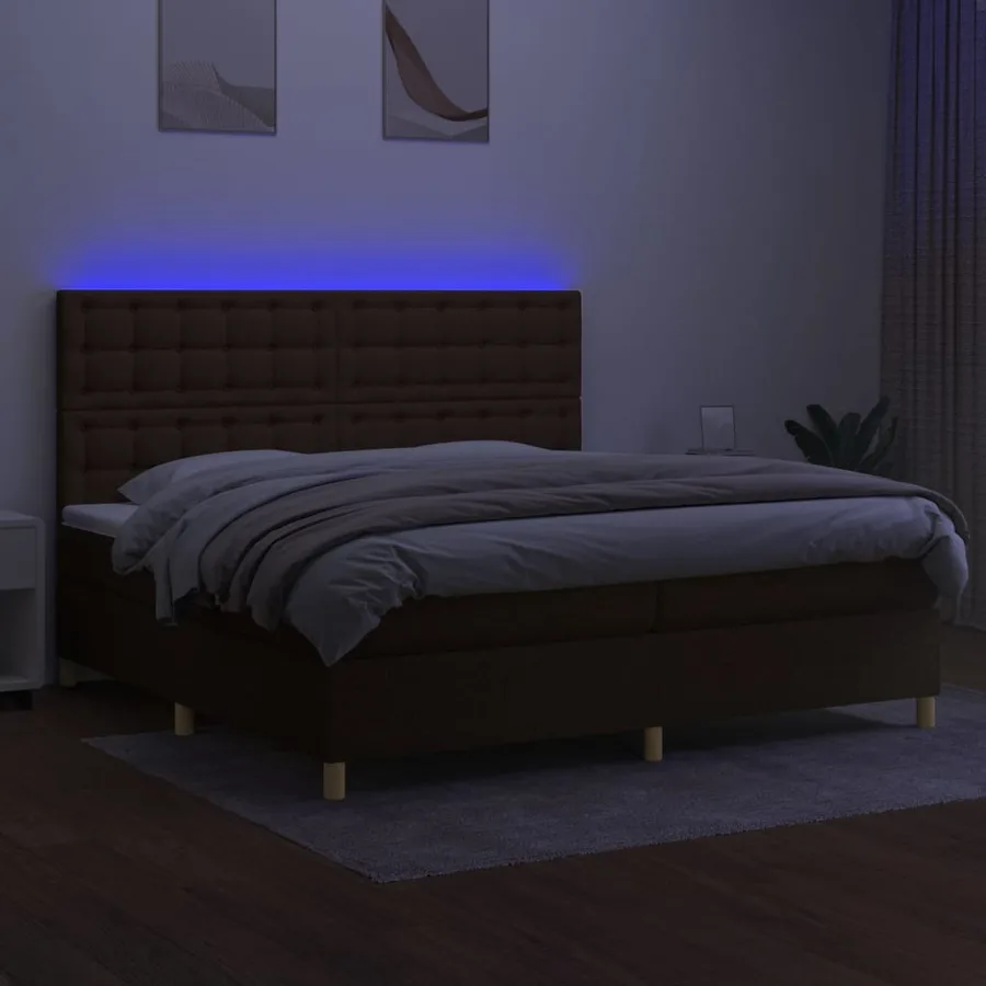 Sommier à lattes de lit matelas et LED Marron foncé 200x200 cm - 4