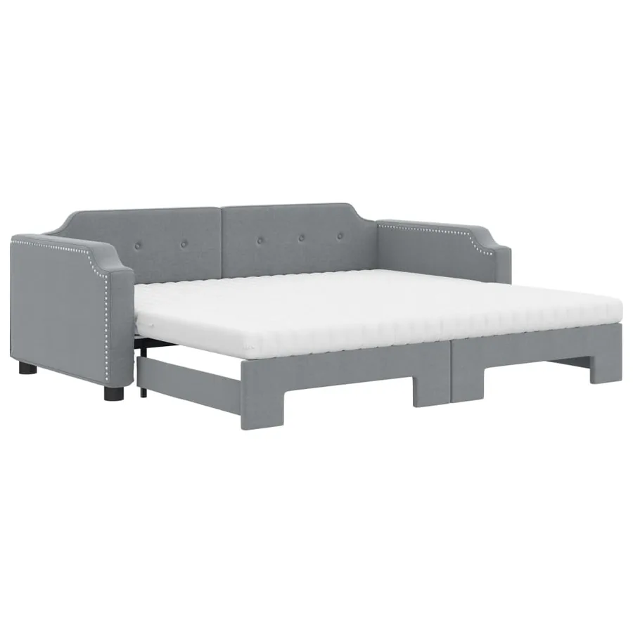 Lit de jour avec gigogne et matelas gris clair 90x190 cm tissu - 2