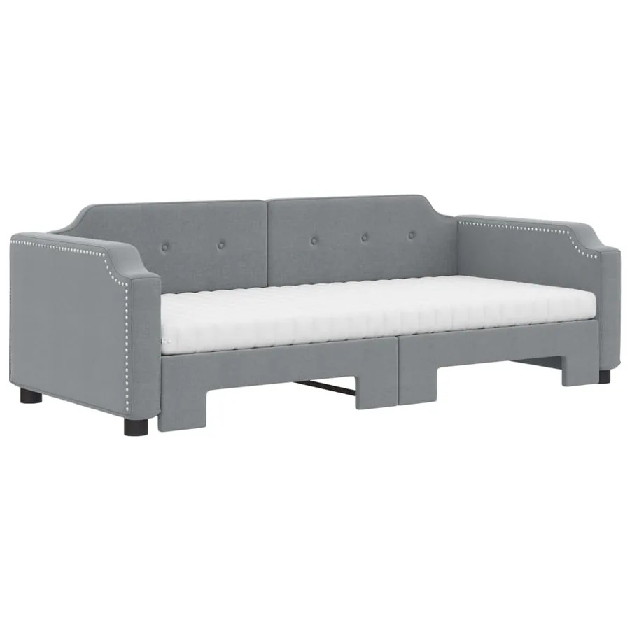 Lit de jour avec gigogne et matelas gris clair 90x190 cm tissu - 3
