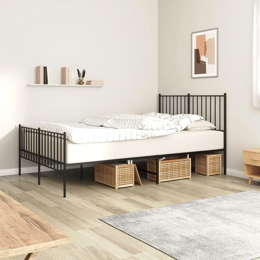 Cadre de lit métal sans matelas avec pied de lit noir 120x190cm