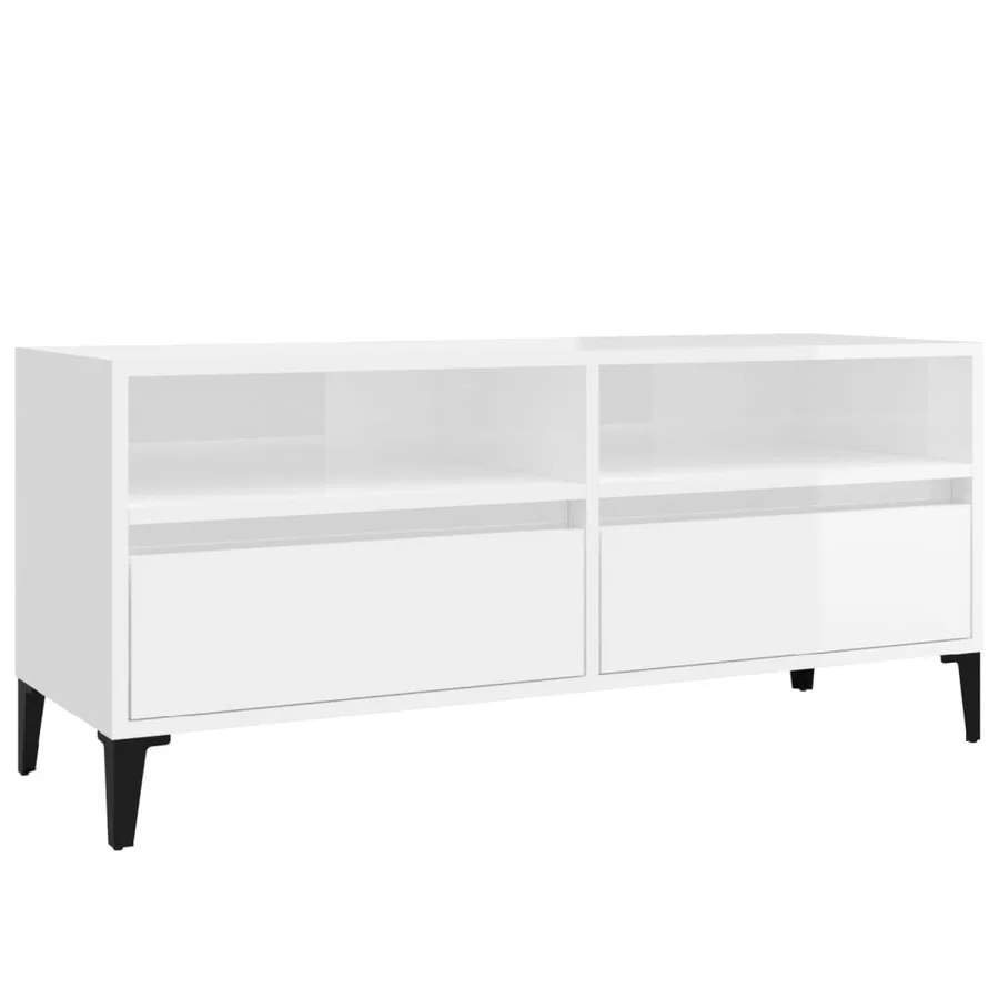 Meuble TV blanc brillant 100x34,5x44,5 cm bois d'ingénierie - 2