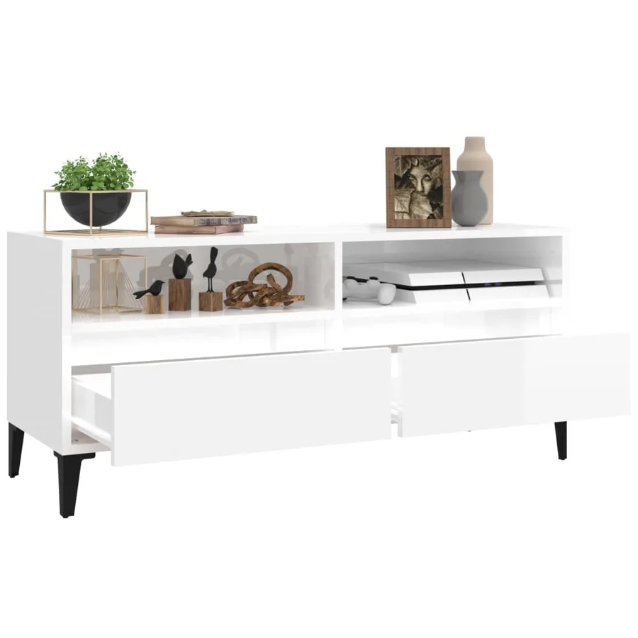 Meuble TV blanc brillant 100x34,5x44,5 cm bois d'ingénierie - 5