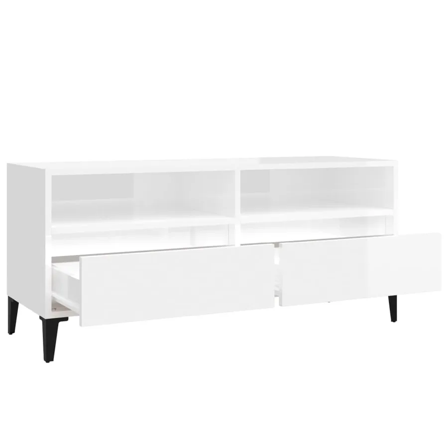 Meuble TV blanc brillant 100x34,5x44,5 cm bois d'ingénierie - 8