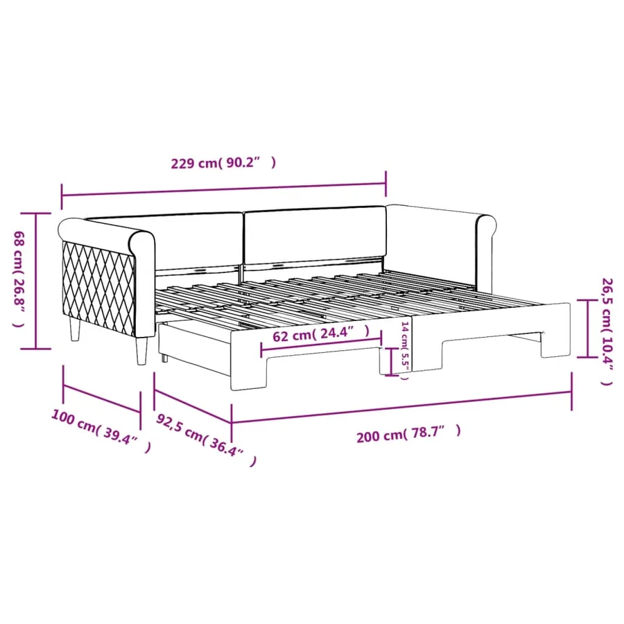 Lit de jour avec gigogne sans matelas gris clair 90x200 cm - 11