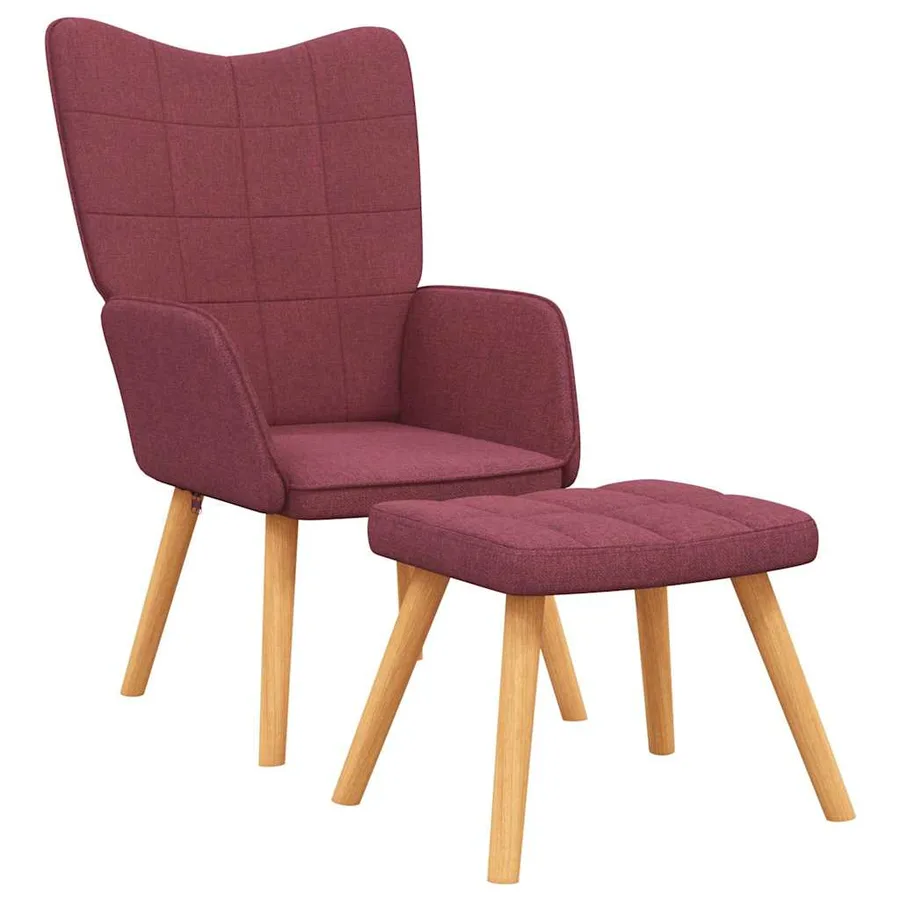 Chaise de relaxation avec tabouret Rouge bordeaux Tissu - 2
