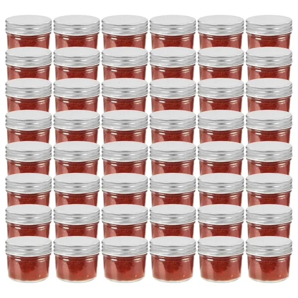 48 pcs Pots à confiture avec couvercles argentés Verre 110 ml