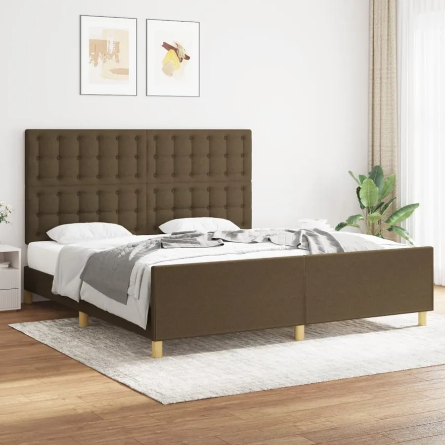 Cadre de lit sans matelas marron foncé tissu