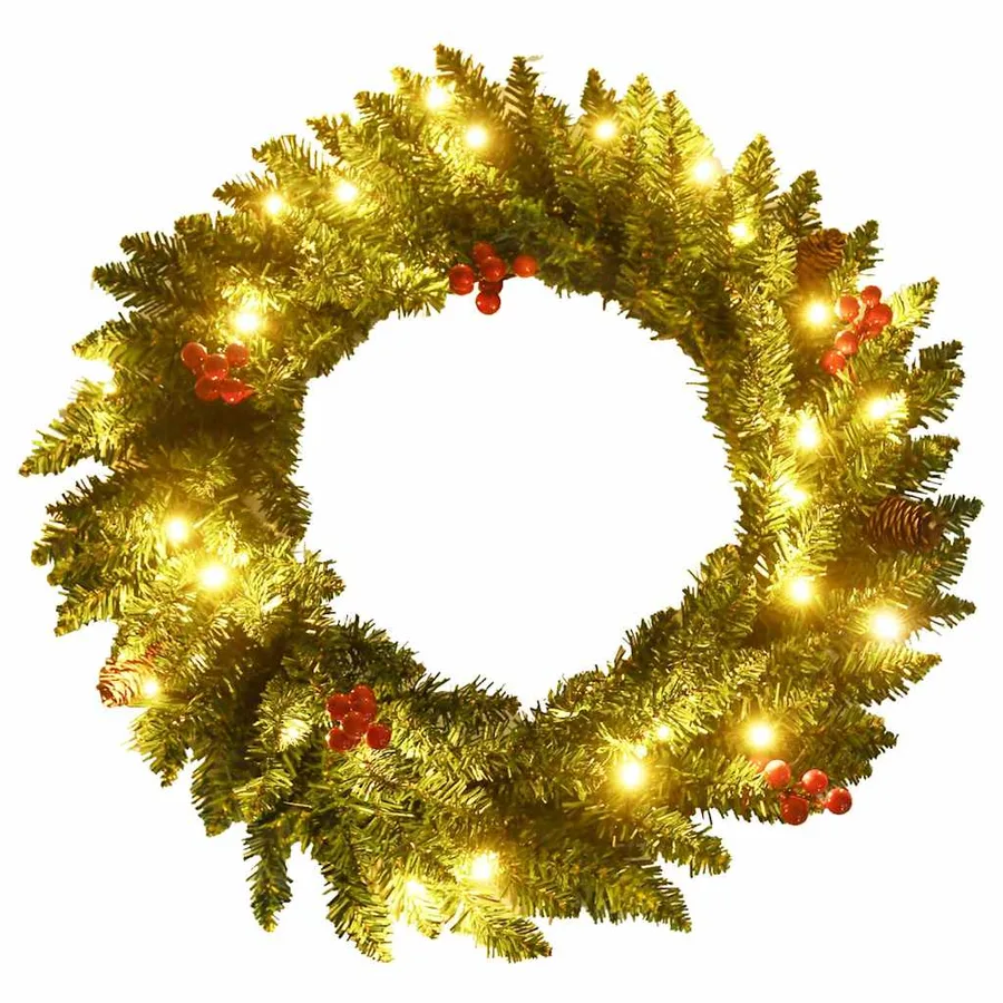 Arbres de Noël artificiels 2 pcs et couronne, guirlande et LED - 9