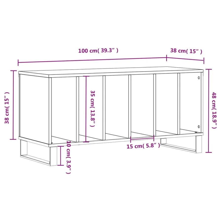 Armoire à disques chêne fumé 100x38x48 cm bois d'ingénierie - 9