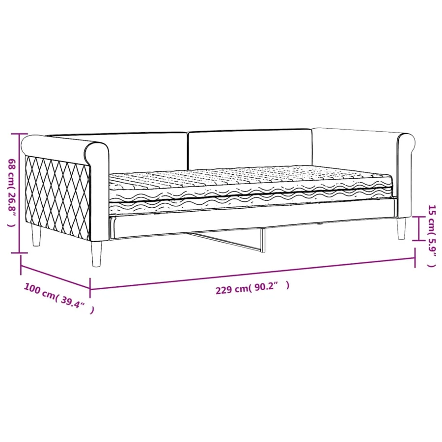 Lit de jour avec matelas rose 90x200 cm velours - 12