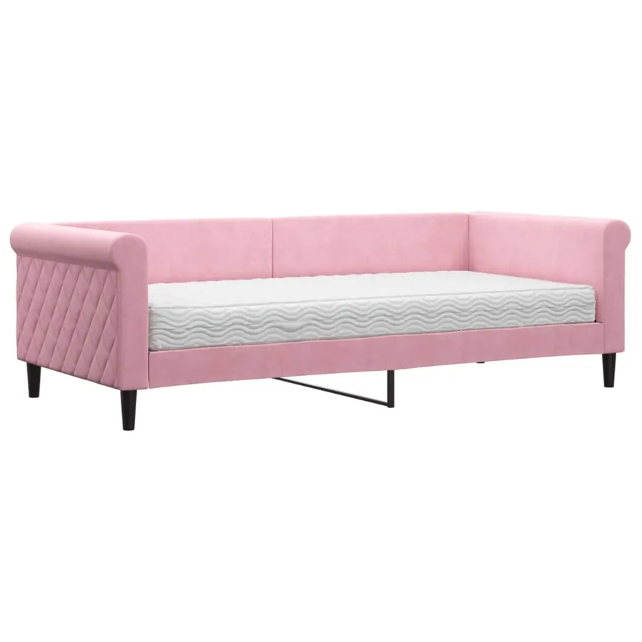 Lit de jour avec matelas rose 90x200 cm velours - 2