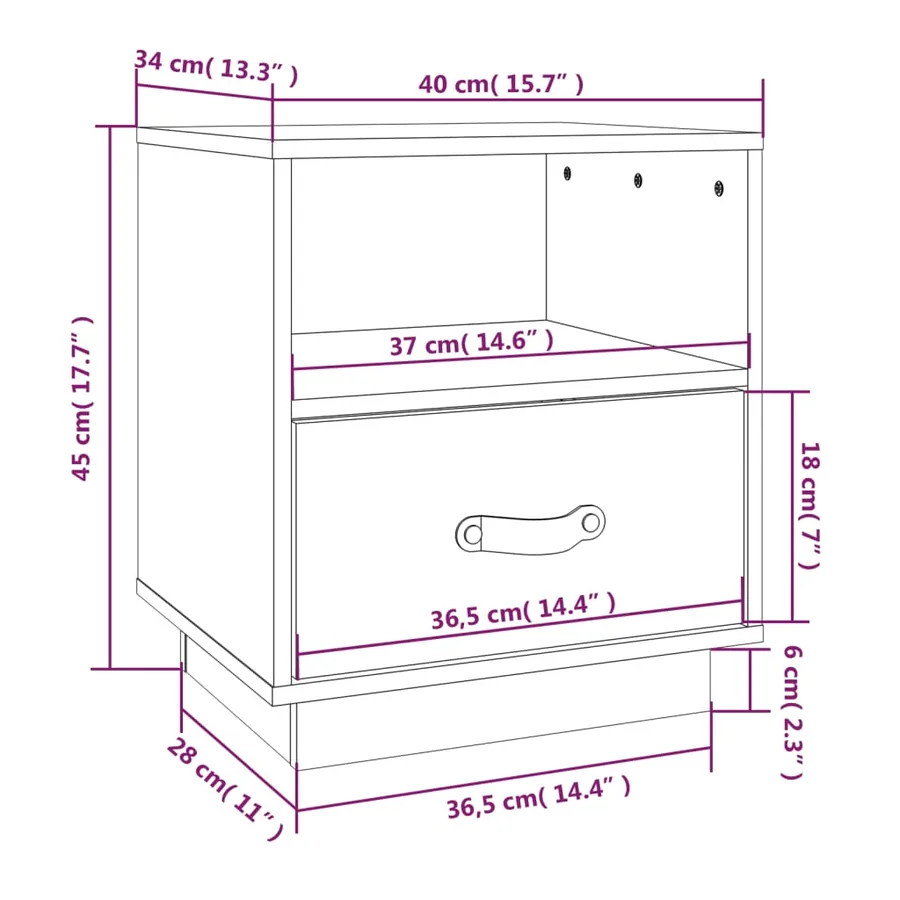 Table de chevet Gris 40x34x45 cm Bois de pin massif - 10