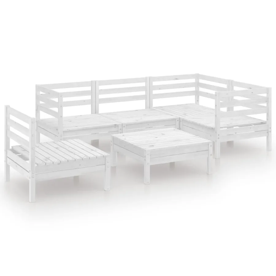 Salon de jardin 6 pcs Bois de pin massif Blanc - 2