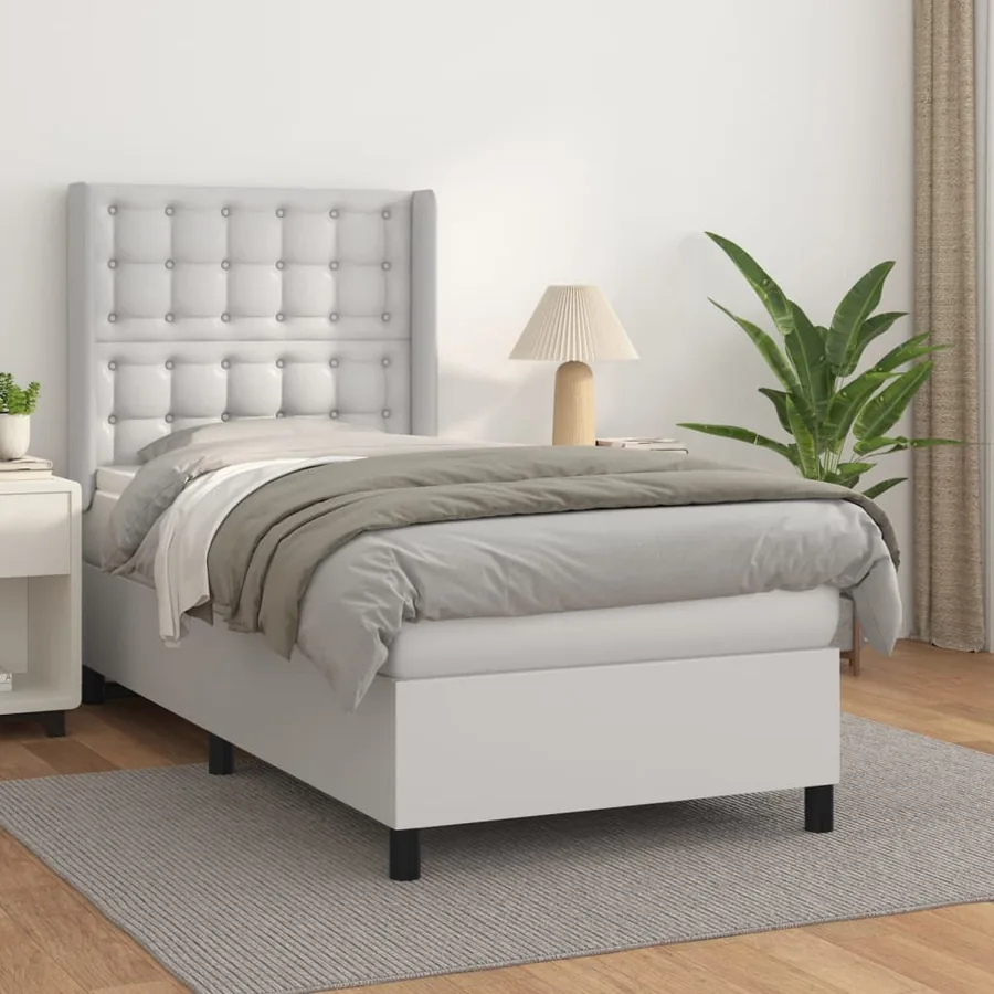 Sommier à lattes de lit avec matelas Blanc 100x200cm Similicuir