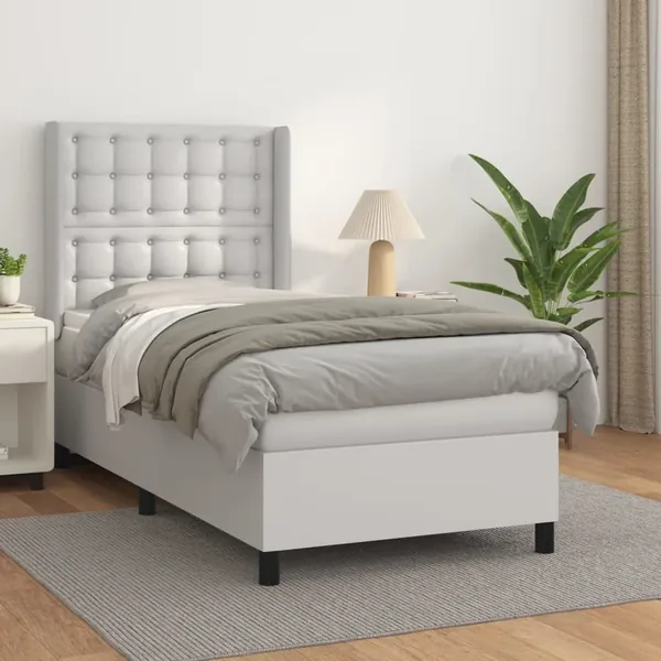 Sommier à lattes de lit avec matelas Blanc 100x200cm Similicuir