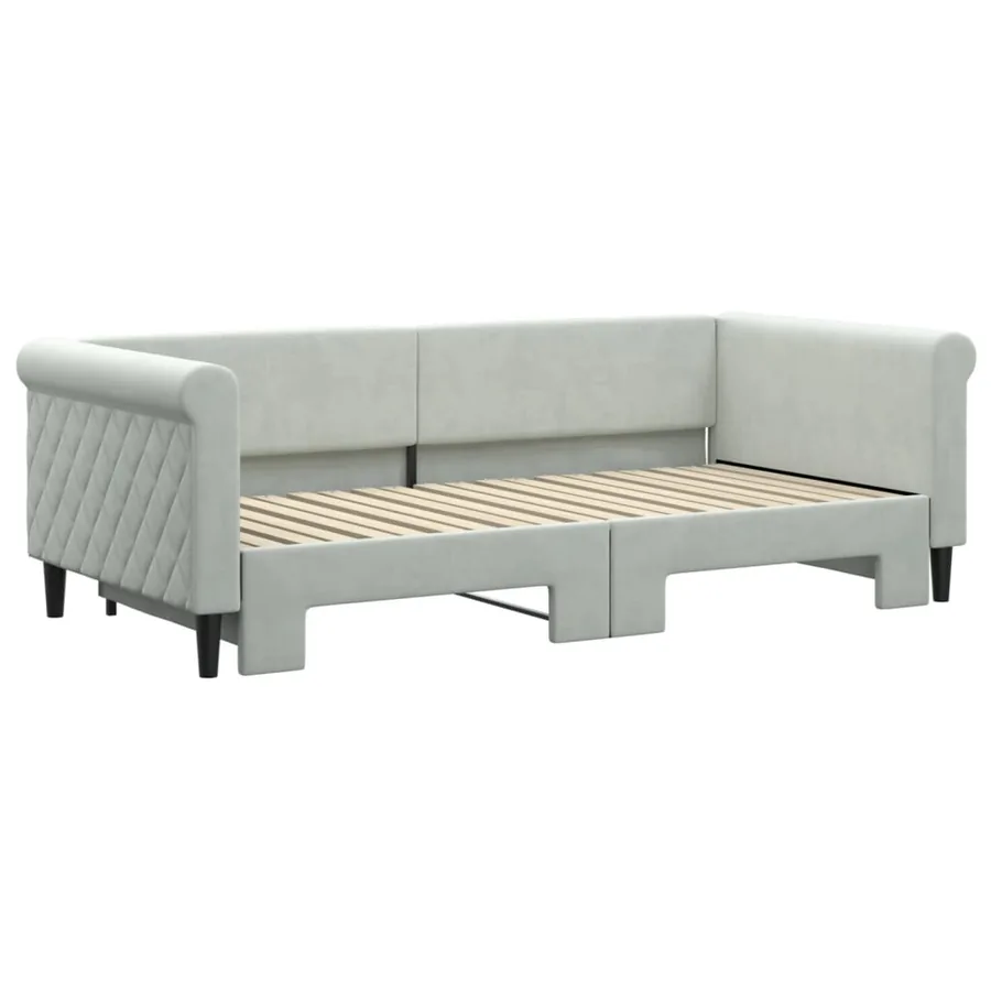 Lit de jour avec lit gigogne gris clair 90x190 cm velours - 3