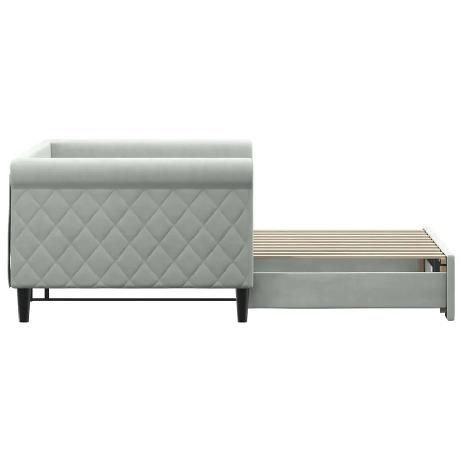 Lit de jour avec lit gigogne gris clair 90x190 cm velours - 4