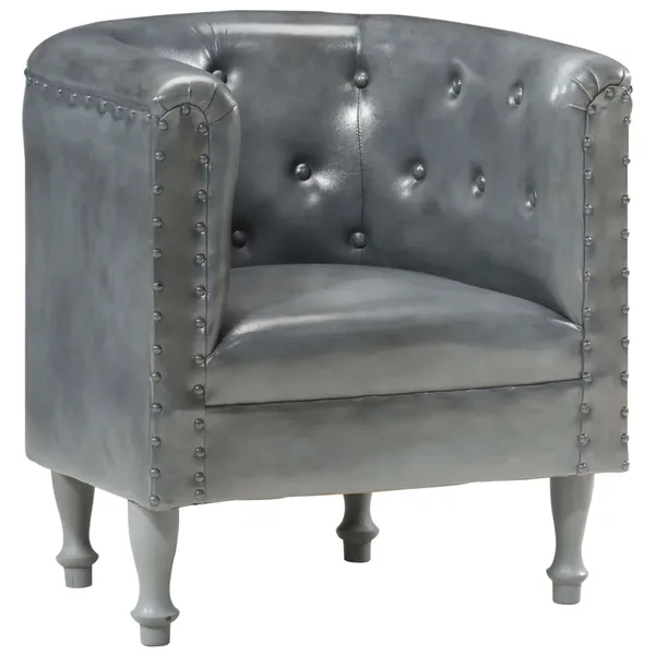 Chaise cabriolet Gris cuir véritable