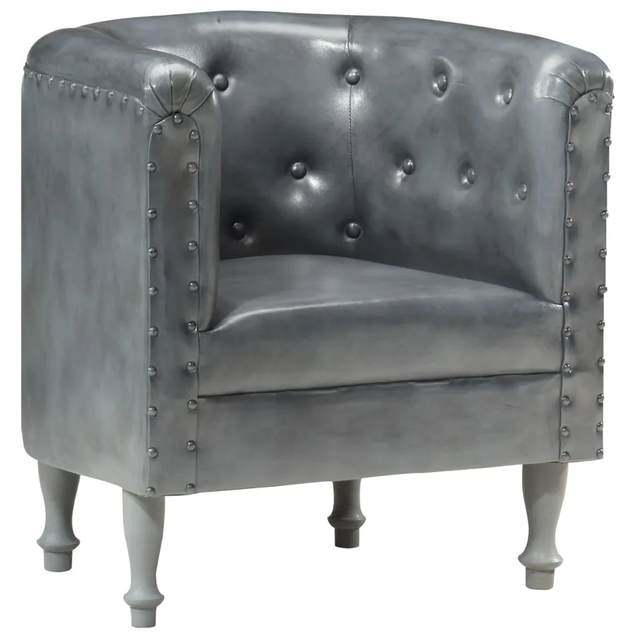 Chaise cabriolet Gris cuir véritable - 10