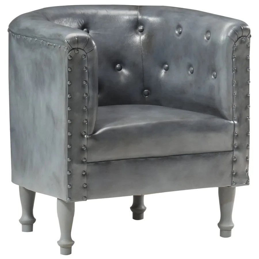 Chaise cabriolet Gris cuir véritable - 11
