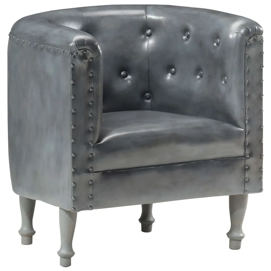 Chaise cabriolet Gris cuir véritable - 12